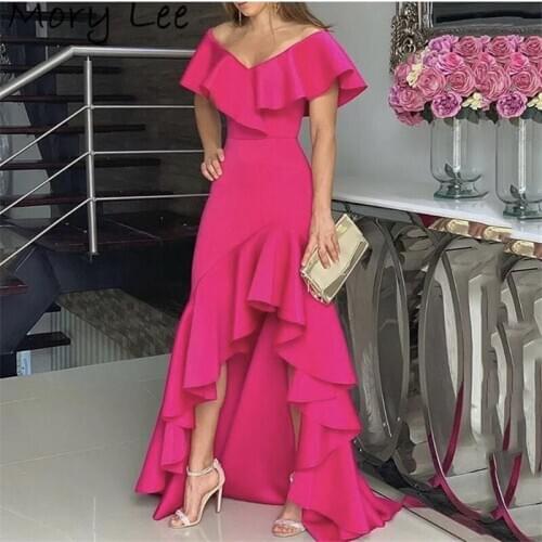 Evening Dresses 2021 V-Neck A-Line Side Slit High Quality Satin Evening Dresses With Zipper Back vestidos de fiesta de noche