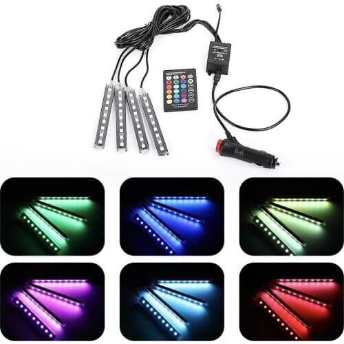 1Set Car LED atmosphere light usb cigarette lighter switch colorful voice control car decoration music rhythm 9 lights