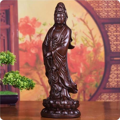 Large GOOD 2020 HOME Spiritual efficacious Mascot Standing Guanyin Avalokitesvara buddha Rosewood Handmade carving FENG SHUI