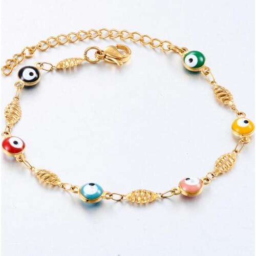 Stainless Steel Bracelet Female Eye Enamel Bead Jewelry Gift 6mm