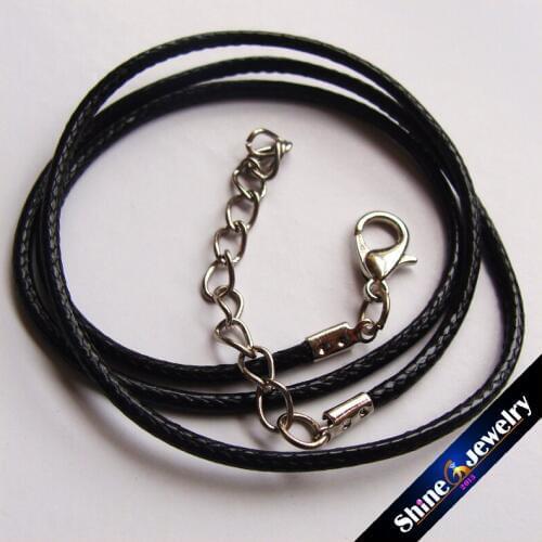 Wholesale Black Leather Braided Necklace Cords with Silver Plated Lobster Clasp 2mm 19 5" Free shipping