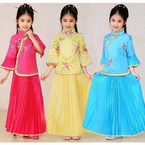 Children Chinese Traditional Costume Girl Chinese Folk Costume Ming Costume Handu Dress Kids Stage Dance Costume 18