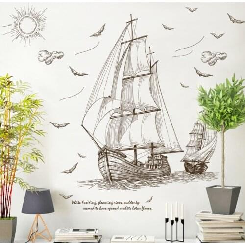 DIY sailboat Voyage Seabirds Landscape Large wall stickers Home Decor Living Room Bedroom Decal Removable Wallpaper Art