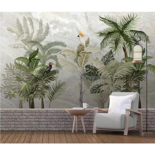 European-style 3D hand-painted tropical rain forest landscape marble background wall painting decorative wallpaper murals
