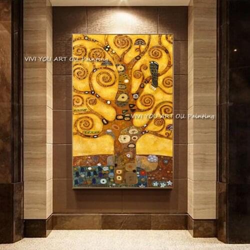 The Gustav Klimt Abstract Symbolistic Tree Handpainted Shadow Simple Oil Painting On Canvas Wall Art Pictures For Home Decor