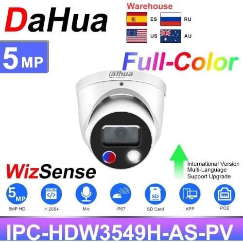 Dahua IP Camera 5MP Full-Color WizSense Active Deterrence IPC-HDW3549H-AS-PV Built-in mic Audio I/O Vehicle SD card