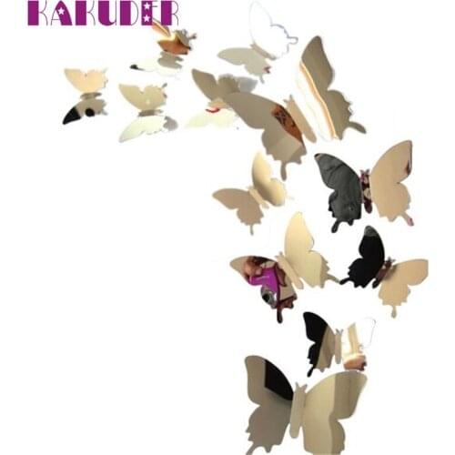 Kakuder Wall Stickers Decal Butterflies 3D Mirror Wall Art Home Decors kids wall stickers *25 Drop
