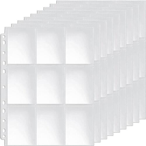 Pockets Double-Sided Trading Card Pages Sleeves 9-Pocket Clear Plastic Game Card Protectors for Fit 3 Ring Binder