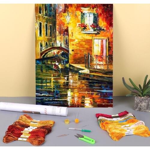 Oil Painting Style Venice Printed Canvas 11CT Cross Stitch Full Kit DIY Embroidery DMC Threads Craft Painting Sales