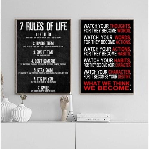 Cuadros 7 Rules of Life Watch Your Thought Art Canvas Print Painting Motivation Quote Wall Picture Office Home Decoration Poster