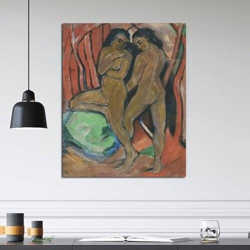 Franz Marc Two Naked Women Canvas Painting Print Living Room Home Decoration Artwork Modern Wall Art Oil Painting Poster Picture