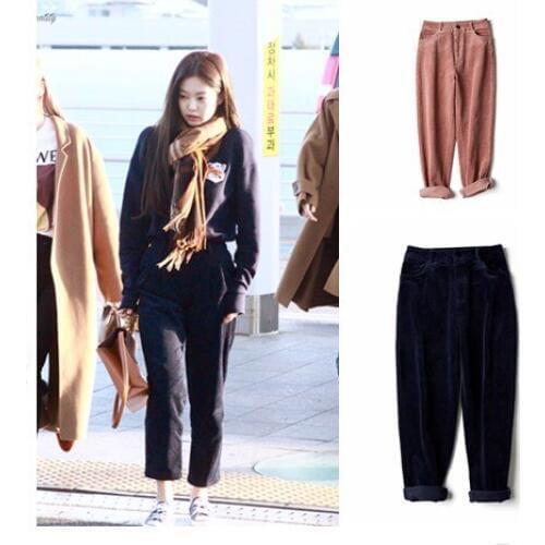 Kpop Korean Celebrity same streetwear Retro wild High waist corduroy pants women korean loose casual female autumn warm trousers
