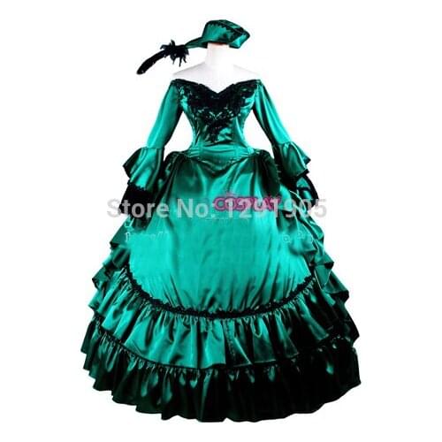 Green black lace long Medieval dress court Renaissance Gown princess Costume Victoria Gothic /Marie Antoinette/Belle ball