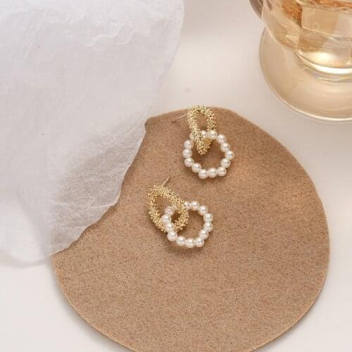 LOVOACC Sweet Natural Freshwater Pearl Earring Twisted Beads Circle Cross Hanging Drop Earrings Korean Elegant Unusual Earrings