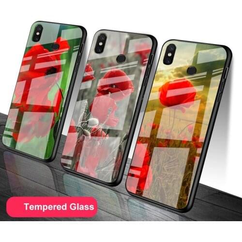Poppies Poppy flowers Tempered Glass Phone Case For Redmi Note 5 6 7 8 9 Pro Note8T Note9S Redmi8 9 Cover Shell