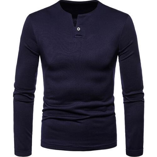 Fashion Brand V Neck Button T Shirt Men 2020 Winter New Plus Velvet Warm Thin T-shirt Men Slim Fit Long Sleeve Tops Tees Camisas