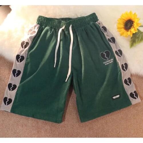 Trendy Summer Tide Brand Embroidery Color Matching Sports Five-Point Pants Male Love String Standard Hip-Hop Loose Wild Casual