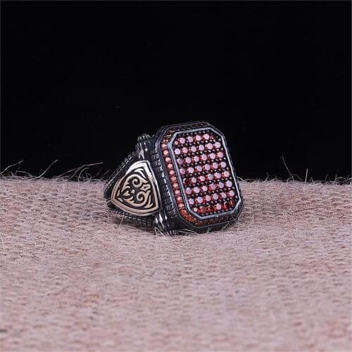 Red Zircon 925 Sterling 925 K Silver Men 'S Ring