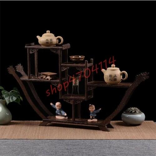 Natural Black Chicken Fin Wood, Ship Shape Bogu Frame, Exquisite Solid Wood Display Frame, Handicraft Display Frame