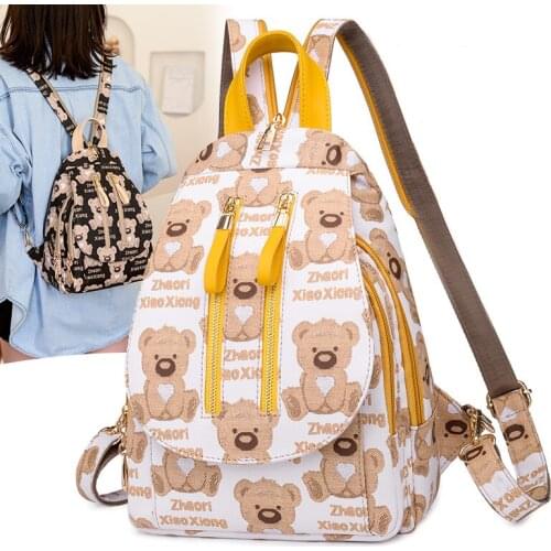 2021 New High Quality Leather Backpack Women Shoulder Bags Multifunction Travel BackpackCartoon print bear School Bags for Girls