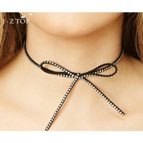 New Design Leather Choker Necklace Punk Rivet Bow Collar Necklaces Short Choker Clavicle Chain For Women Collares Collier Bijoux