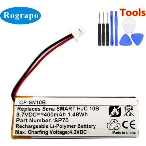 New SP70 Battery For Sena SMART HJC 10B Replacement Accumulator 3.7V 400mAh Batterie 2-wire Plug+tools