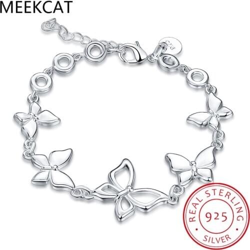 Charming Butterfly Pattern Bracelets Real 925 Sterling Silver Cubic Zirconia For Women Female Pretty Wedding Design Gifts