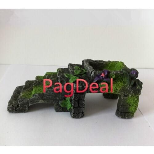 Resin Basking Ramp Aquarium Turtle Habitat Pier Pet Platform Frog Newts Climbing Stairs Bridge Onament 16x7cm free shipping