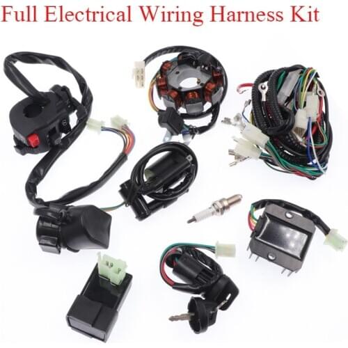 Full Electrical Wiring Harness Kit Fit For Chinese Dirt Bike QUAD ATV CG125 150 250CC With Rectifier Ignition Key Coil CDI Unit