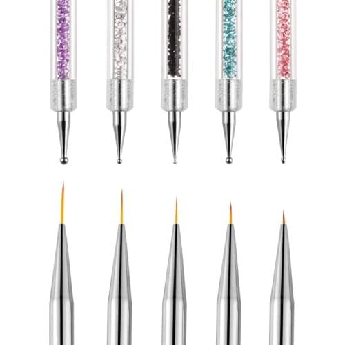 5 Pcs/lot Nail 2 In 1 Art Pen Double Ends Dotting Drawing Painting UV Gel Liner Polish Brush Set Nail Art Dotting Tools