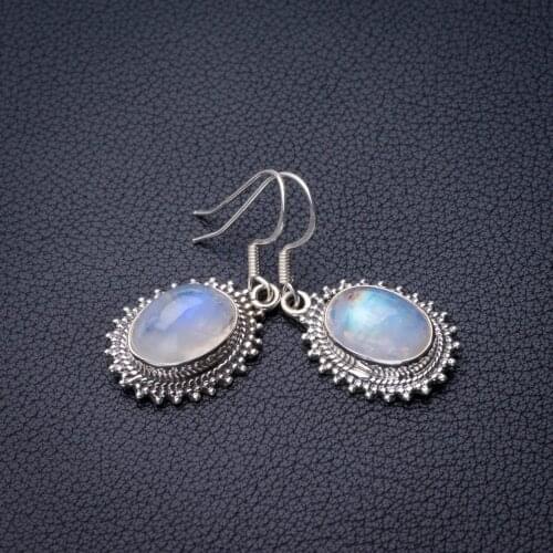 StarGems Natural Rainbow Moonstone Handmade 925 Sterling Silver Earrings 1.5" D7253