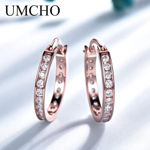 UMCHO Solid Silver 925 Jewelry Fine Round Created Nano CZ Clip Earrings For Women Birthday Gifts Charms Fine Jewelry