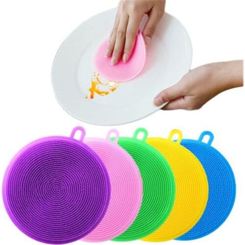 Anti Hot Table Mat tool Kitchen Cleaning Brush Silicone Dishwashing Brush Fruit Vegetable Cleaning Pot Pan Sponge Scouring Pads