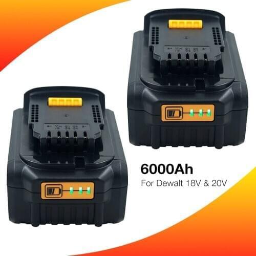 2PCS DCB200 DCB205 20V 18V 6000mAh Li-ion Replacement Rechargeable Battery for Dewalt 18V 20V DCB184 DCB201 DCB180 DCB183 DCF880