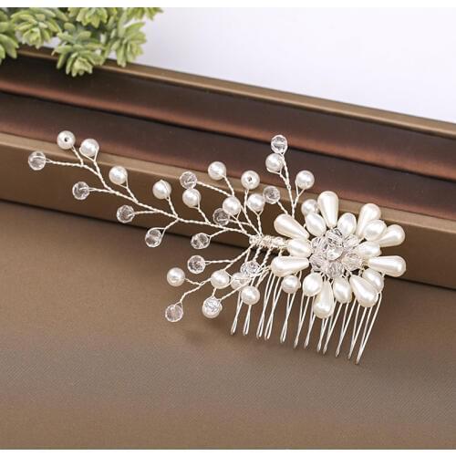 Wedding Headdress Flower Hair Combs for Bride Pearl Rhinestones Hair Combs Women Hairpins Bridal Tiaras Hair Combs Accessories