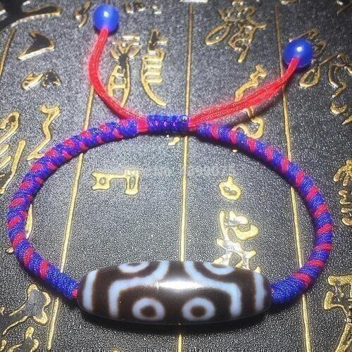 Tibet 7eyes DZI Jewelry special red&blue braided line hand-woven diamonds knot evil woman`s bracelet Free Shipping