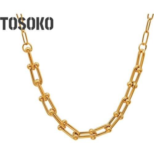 TOSOKO Stainless Steel Jewelry U-Shaped Horseshoe Buckle Necklace Handmade Texture Fashion Clavicle Chain BSP998
