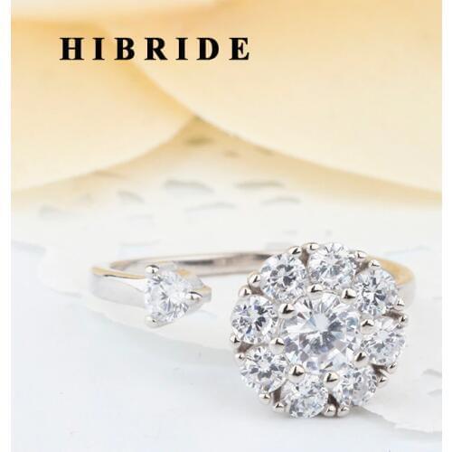 HIBRIDE New Design Round Shape Cubic Zirconia Pave Adjustable Rings For Women bague femme R-230