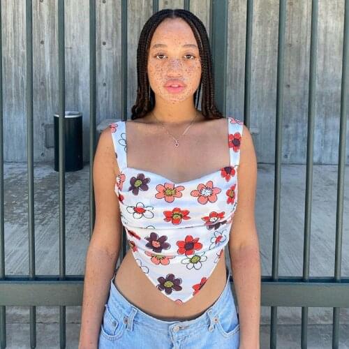 Y2K Womens Tube Top Women Sexy Bodycon Sleeveless Floral Print Crop Top Streetwear Ruched Backless Tank Tops Clubwear 2021