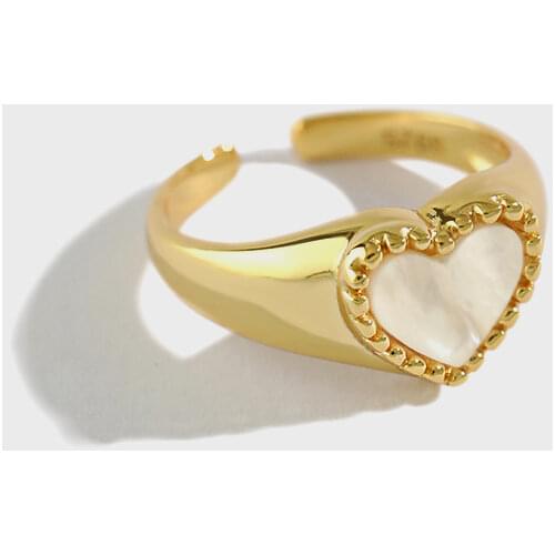 100% 925 sterling silver heart rings for women fine jewelry, cute silver love white natural shell ring female girlfriend gifts