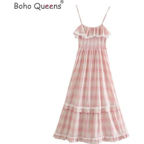 Boho Queens Women sleeveless pink striped print V-neck beach Bohemian happie dress Ladies rayon cotton V neck Tassel dress