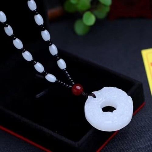 1PC Natural Afghan White Jade Ruyi Pixiu Pendant Double Pixiu Safe Buckle Men and Women Womens Waist Jade Pendant Wholesale