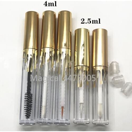 10-100pcs 2.5ml 4ml Empty Lip Gloss Tubes,Water drop Clear Mascara Tubes with Gold Cap,wave Eyeliner bottle Refillable Container