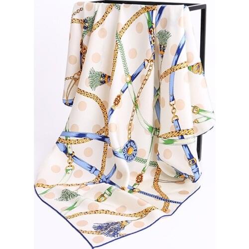 100% Twill Silk Scarf Shawl Fashion Chain Prints Head Scarves Foulard 88*88cm