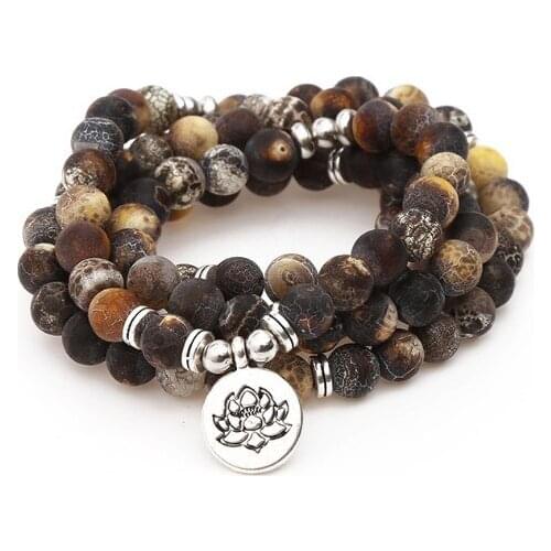 108 beads 8mm elastic adjustable Lotus life tree Buddha OM eye Chakra Reiki agate Onyx Yoga Bracelet necklace yg34