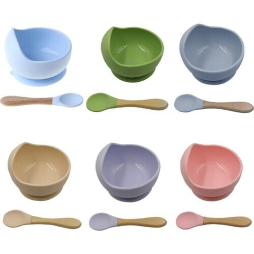 2 Pcs BPA Free Silicone Waterproof Baby Suction Cup Base Bowl Training Spoon Set Non-Slip Learning Feeding Tableware Kids Sucker