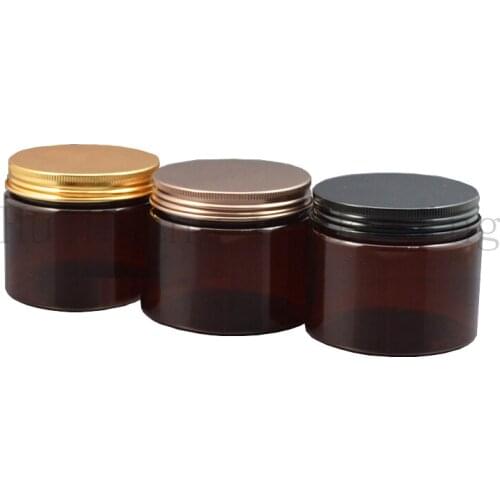 20pcs 150g brown PET Empty Cosmetic Cream Jar with black Aluminum Cap 150ml Makeup DIY Lotion Container