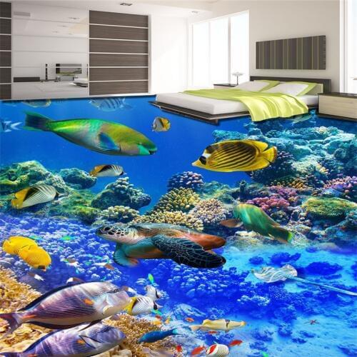 Beibehang World Fish Turtle murals in wall sticker 3D wallpaper for living room PVC waterproof floor self-adhesive wall paper
