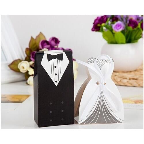 50 Pieces Creative Bride and Groom Candy Box For Wedding Sweet Bag Wedding Favors Gift