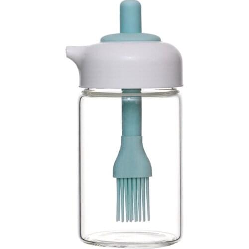 Storage Jar Kitchen Glass Bottle with Spoon Brush Kitchen Oil Container for Cooking Baking BBQ Marinating Durable Easy